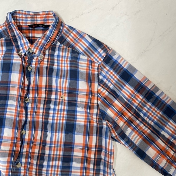 Stoic Orange Blue Plaid Long Sleeve Button Down Shirt Size Large - Picture 3 of 6